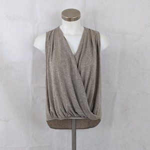 Bobeau Tan w. Metallic Sparkle Sleeveless Draping Faux Wrap Top Size XS
